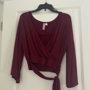 Alya burgundy 3 quarter sleeve faux wrap top
